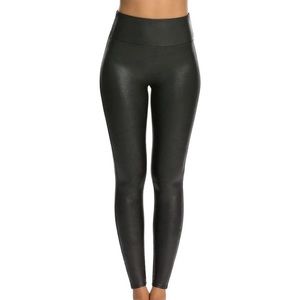 SPANX Women's Faux Leather Leggings Shiny Black Skinny Pull-On Size M
